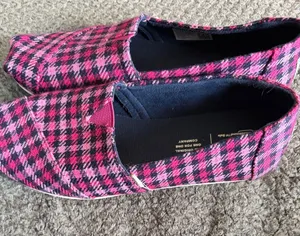 Toms Pink and Black Plaid Slip-On Flats thumbnail 1