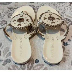 Jack Rogers Georgica Jelly Sandals Bone White Truffle Brown Thong Flip Flop Sz 9 thumbnail 4
