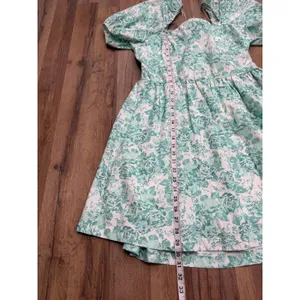 Shabby Chic XL Green Floral Cotton Midi Dress Puff Sleeve Open Back Bow Cottagec thumbnail 6