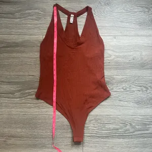 Free People Orange Brown Ribbed Sleeveless Racerback Bodysuit Size M Fall Trendy thumbnail 6