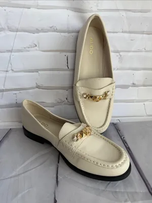 ALDO Laurea Cream Leather Loafers with Gold Chain Accent - NWOB thumbnail 1