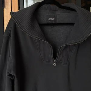 Aerie Down To Earth half zipper pullover sweatshirt ribbed charcoal oversized thumbnail 7