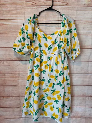 DAVI & DANI White Lemon Print Puff Sleeve Dress thumbnail 1