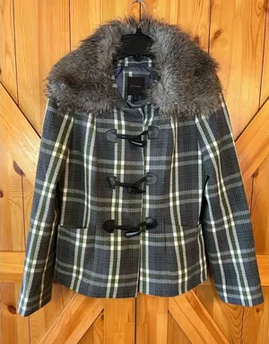 The Limited Faux Fur Collar Plaid Coat Size Medium (0550) thumbnail 1
