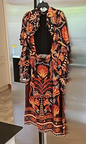 💕FARM RIO💕 Nature Beauty Red Scarf Backless Midi Dress ~ Large L NWT thumbnail 14