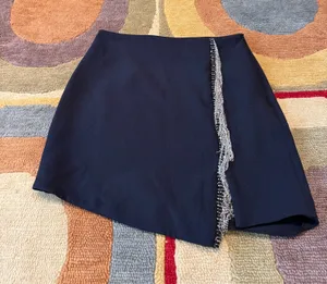 Zara Women Western Style Rhinestone Fringe Black Mini Skirt *Hem Undone See Pics thumbnail 1