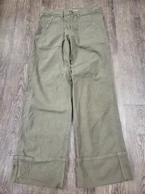 American Eagle Green Stovepipe Canvas Cuffed Straight Leg Pants Women's 2R thumbnail 1