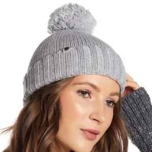 UGG Light‎ Gray Ribbed Knit Pom Pom Beanie thumbnail 2