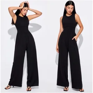 Cider Black Ribbed Wide‑Leg Jumpsuit – Corset Waist SzXL NWT thumbnail 2