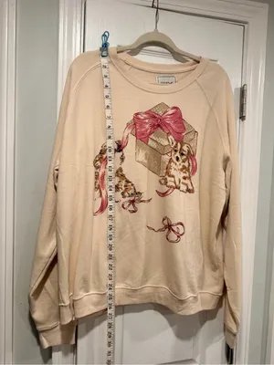 NWOT Maeve Anthropologie Size XL Dog Gift Bow Graphic Sweatshirt Beige Gold thumbnail 10