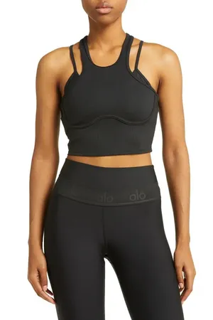 Alo Yoga Ribbed Airlift Double Strap Enchanted Cropped Bra Tank Top Size Small thumbnail 1
