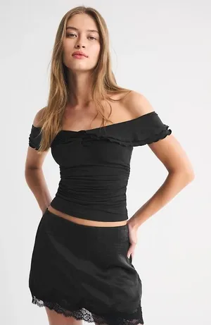 Abercrombie & fitch Black Off-Shoulder plain not scalloped edges size Medium NW thumbnail 1