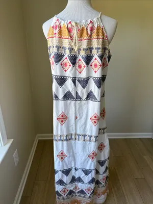 Embroidered Halter Maxi Dress White Size M thumbnail 6