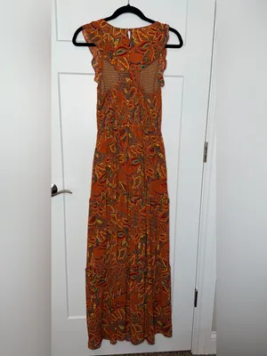 NWT Melloday Earthtone Floral Smocked Ruffle Tiered Maxi Dress thumbnail 2