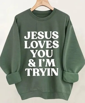 Boutique Jesus Loves You Green Crewneck Longsleeve NWOT thumbnail 1