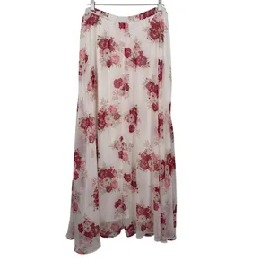 Nanamacs Floral Maxi Skirt Womens Large White Pink Red Excellent Chiffon Boho thumbnail 6