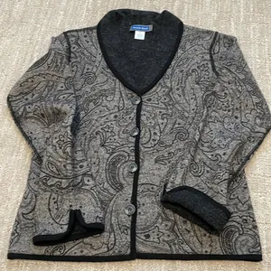 Austin Reed gray paisley wool cardigan sweater sz M thumbnail 3