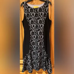 Maeve x Anthropologie Sirena Lilac & Black Lace‎ Fit & Flare Ruffle Dress Medium thumbnail 5