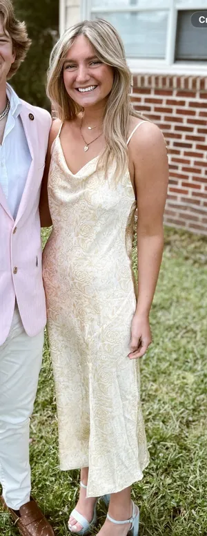 yellow floral satin dress thumbnail 1