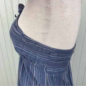 Vintage Y2K Old Navy Strapless Sundress Size Small Blue Metallic Stripe FLAWED thumbnail 4