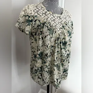 LC Lauren Conrad Top with Daisy White Lace Yoke. Mini Floral Print. Soft, Flowy. thumbnail 3