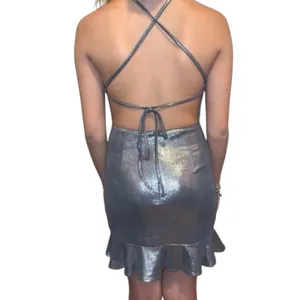 About Us Silver Metallic Open Back Halter Mini Dress XS NWT‎ thumbnail 4