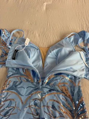 Sparkling Blue Off-Shoulder‎ High-Slit Evening Dress thumbnail 10