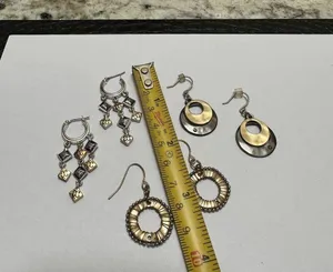 Lot Of 3 Women’s Two Tone Metal Pierced Earrings Dangle Drop thumbnail 5