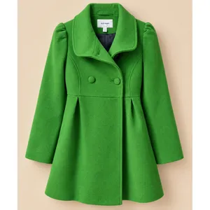 Old Navy Womens Pea Coat XS Green Wool Blend Double Breasted Pleated Puff Sleeve thumbnail 2