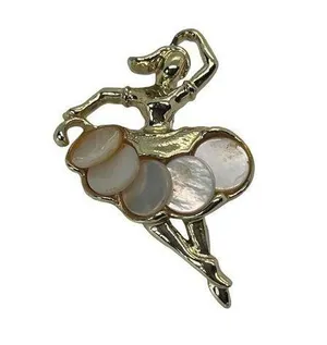 Vintage Gold-Tone Ballerina Brooch With Mother Of Pearl Accents Tutu 1 7/8" thumbnail 1