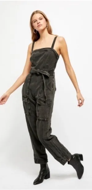 Free People Go West Utility Jumpsuit in Black thumbnail 1