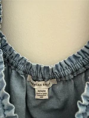 American Eagle Light Blue Embroidered Peasant Top - Women's thumbnail 3