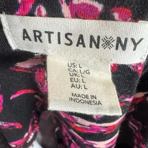 Artisan NY black and pink print smocked strapless midi dress size large thumbnail 4
