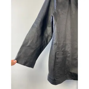 Vtg 90s Bagatelle Black Leather Blazer Jacket Womens 12P Petite 3-Button Coat thumbnail 2
