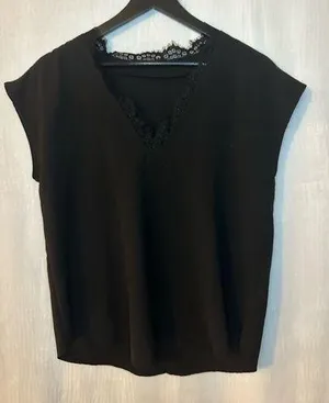 Loft Black tank tee with lace neckline- size small- business casual thumbnail 1