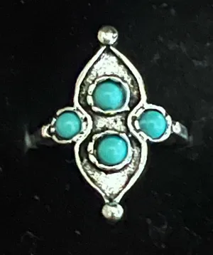 Women’s Stainless Steel Silver Aztec Faux Turquoise Embellished Ring Size 6 thumbnail 1