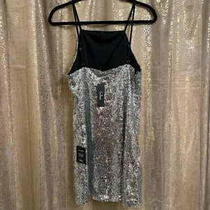 Lulus Silver Sequin High Neck Casmar Mini Dress, Large NWT thumbnail 2