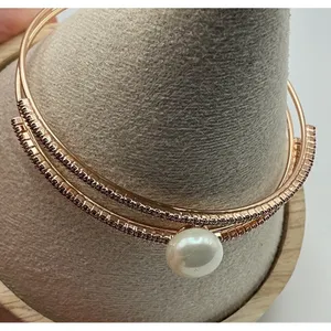 Adina Eden 14K Gold Plated Pearl Open Cuff Bracelet Waterproof NIB thumbnail 5