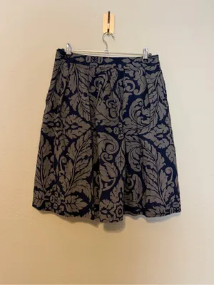 Boden Sophia Skirt Navy and Gray Leaf‎ Print Circle Pleated Size 10 Long thumbnail 4