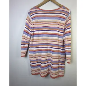 Chico's 2 Multi Color Striped Sweater Top large Linen blend Orange fall festival thumbnail 7
