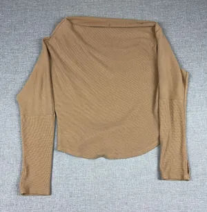 We The Free Shirt Womens Medium Beige Cropped Boat Neck Long Sleeve Stretch Knit thumbnail 1