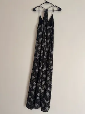 Smell the Roses Black Floral Racerback Slip Maxi Dress Slit Size S thumbnail 3