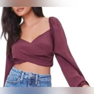 Forever 21 Women’s Wrap Around Surplice Deep Burgundy‎ Crop Top Size S thumbnail 2