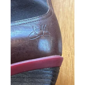 John Fluevog Hopefuls Blossom Tall Boots Burgundy Brown Boho Leather Two Tone 7 thumbnail 4
