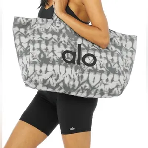 NWT Alo Yoga Shopper Tote Bag Tie Dye Oversized Heavy Duty Canvas Grey/Black thumbnail 3