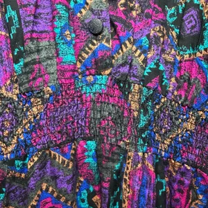 VTG En Focus Geometric Jumpsuit Purple L Rayon Southwestern Boho 90s USA Made thumbnail 6