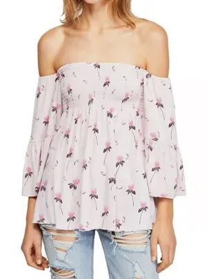 Free People Lana Off The Shoulder Floral Top in Cloud Berry Combo‎ Size S thumbnail 1