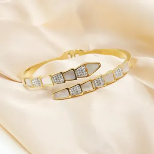 Mother of Pearl CZ Snake Bracelet Bangle thumbnail 2