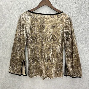 Vintage RAG Crushed Velvet Top M Brown Paisley Whimsigoth Boho Fairy Grunge‎ Y2K thumbnail 2