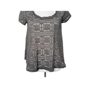 American Eagle Crochet Sheer See Though Top Size S Gray BOHO Lace Short Sleeve thumbnail 5